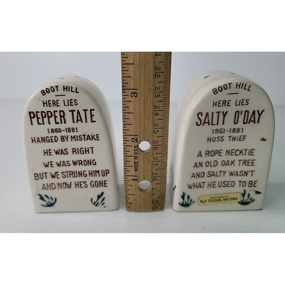 Vintage Tombstone Salt & Pepper Shakers Japan Pepper Tate & Salty O'Day Stoppers - Picture 7 of 7